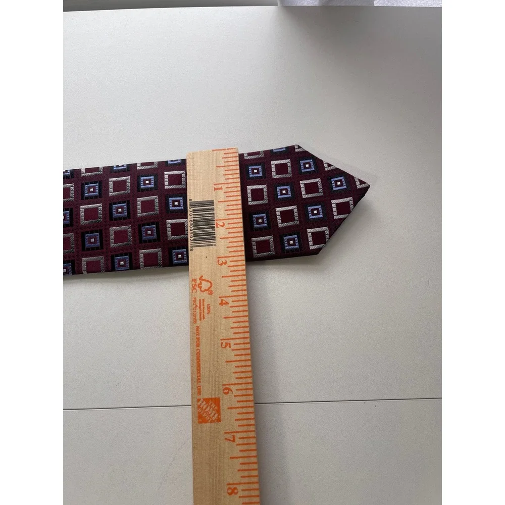 Pronto Uomo Mens‎ Burgundy Geometric Square Silk Necktie Woven Classic Tie